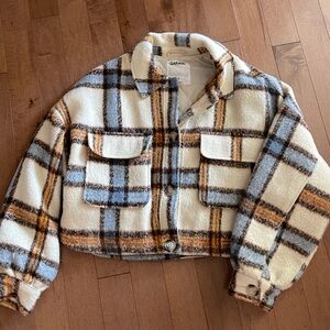 Garage Cream and Blue Plaid Teddy Jacket